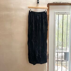 Han Feng Black Pencil Maxi Skirt with Ruched Detail